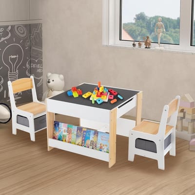 Multifunctionele houten kindertafel met 2 stoelen, perfect voor tekenen, spelen en leren