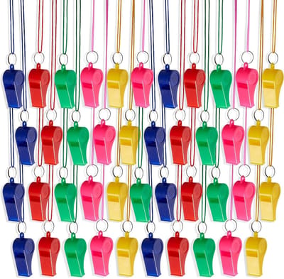 60 Plastic Fluitjes met Lanyards voor Kinderen - Ideaal voor Sport, Verjaardagen en Feestjes
