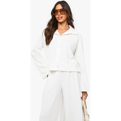 boohoo Dames Boxy shirt met gerimpelde rib en knoopdoorloop | Cream | Maat: 8