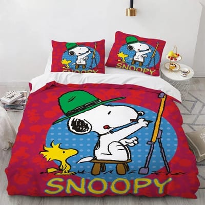 Snoopy Kinder Microvezel Dekbedovertrekken 3-delig voor Tieners volwassene Dekbedovertrek Cartoon Comics Beddengoed met Rits cadeauhoes 210x210cm