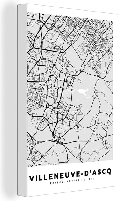 Canvas Schilderij Plattegrond - Kaart - Stadskaart - Frankrijk - Villeneuve-d'Ascq - 20x30 cm - Wanddecoratie