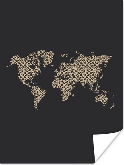 Poster - Wereldkaart - Panterprint - Design - 30x40 cm