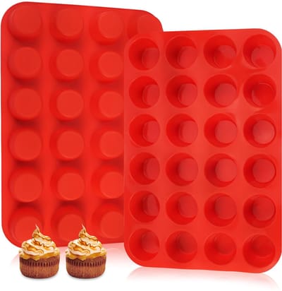 Muffinvorm Siliconen, 24 Cups Muffinvorm, Muffinbakvorm Herbruikbare, Ronde Muffin Bakvorm, Cupcakevorm, Bpa-Vrij, Antiaanbaklaag, Vaatwasmachinebestendig, Voor Cupcakes, Brownies, Taarten