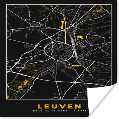 Poster Stadskaart - Leuven - Kaart - Goud - Plattegrond - 100x100 cm XXL