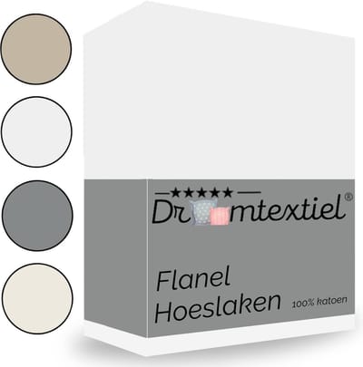Droomtextiel Hoeslaken Flanel Wit - 140x200 cm - Superzacht - 100% katoen