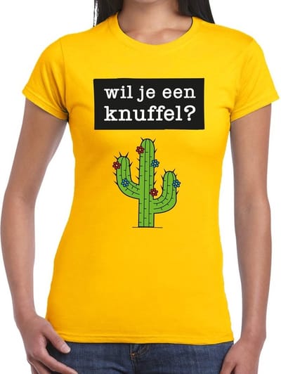 Wil je een knuffel tekst t-shirt geel dames - dames shirt Wil je een knuffel? S