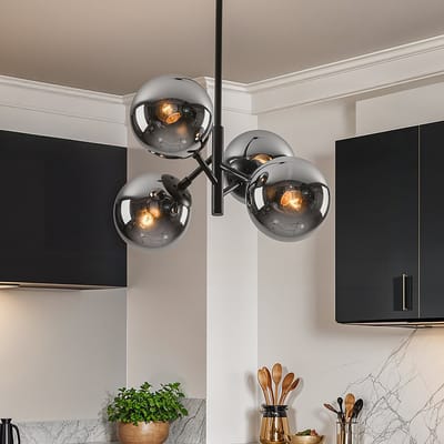 LumenXL LumenXL - Hanglamp Florence - Zwart - Smoke glas - Spiegeleffect - 4-lichts - E27