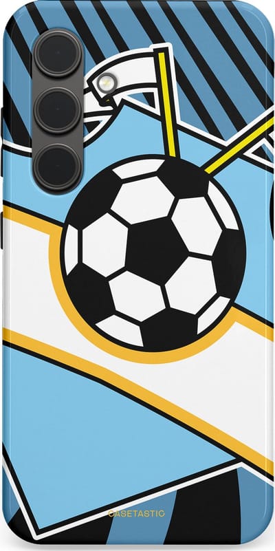 Casetastic hoesje geschikt voor Samsung Galaxy S24 - Dubbellaagse bescherming - Kampioensbal - Fashion Case - Lichtblauw Zwart Wit