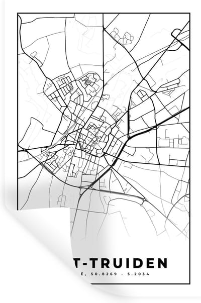 Muurstickers - Sticker Folie - Stadskaart – Plattegrond – België – Zwart Wit – Sint Truiden – Kaart - 20x30 cm - Plakfolie - Muurstickers Kinderkamer - Zelfklevend Behang - Zelfklevend behangpapier - Stickerfolie