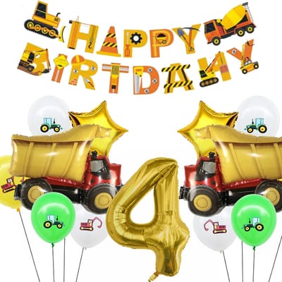 Snoes Cijfer Ballon Nummer 4 - Vrachtwagen - Mega Vrachtwagen set Ballonnen Feestdecoratie - Helium Ballon - Kinderen