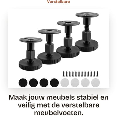 Dailygoods- Meubelpoten Verstelbaar 27-64 mm - Meubelverhoger - Antislip - Set van 4 - Geschikt voor Tafels/Kasten - Eenvoudige Installatie - Meubelvoeten