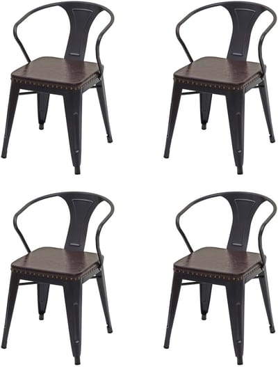 Set van 4 eetkamerstoel MCW-H10d, stoel keukenstoel, Chesterfield metaal kunstleder industriële gastro ~ zwart-bruin