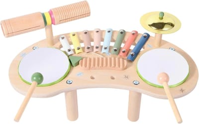 Kinderen Drum Set - Muziek Speelgoed - Muziek Ontdekking - Houten Instrumenten - 39 x 21 cm - Veelkleurig