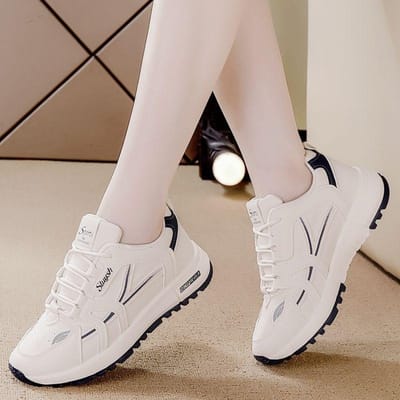 Echte leren sneaker voor dames Nieuwe mode All-Match zachte onderkant lichtgewicht sneaker voor dames 36 beige