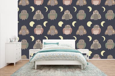 Behang - Fotobehang Uil - Patronen - Maan - Breedte 400 cm x hoogte 240 cm
