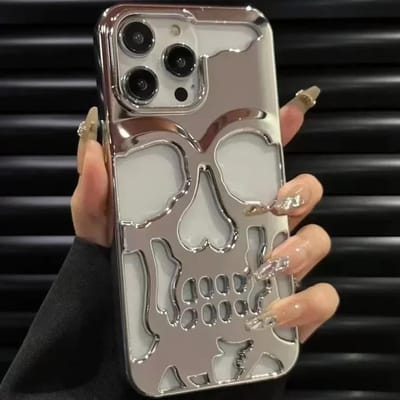 3D Matte Metallic Kleur Uitgeholde Schedel Telefoonhoesje voor iPhone 16 15 13 12 11 14 ProMax 16 15 Plus Mode Schokbestendig zacht Hoesje for iphone 13pro