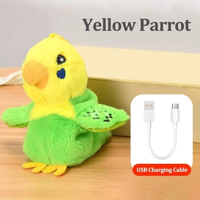 Porte-clés électrique en peluche pour enfants, mignon, criant, perroquet, ailes mobiles, simulation d'oiseau, animal, sac, pendentif, décoration, jouet vert