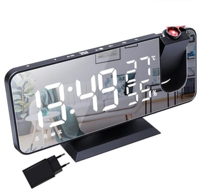 Digitale wekker met projector en spiegel display - radioklok met temperatuur en vochtigheid