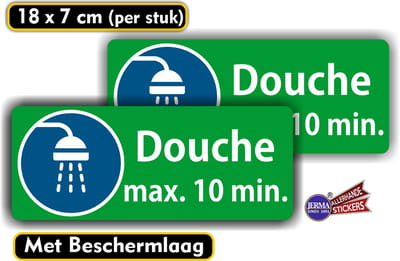 Jerma - Douche max. 10 min - Sticker – Set 2 st - 7 x 18 cm - Waterbestendig - Zelfklevend - Vinyl
