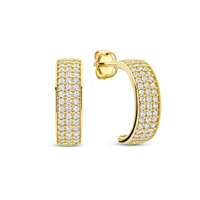 New Bling - 9NBG-0901 - 14K geelgouden Oorknoppen – C-Vorm met Zirkonia – Dames Oorbellen