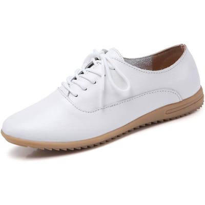 Nouvelles Chaussures Plates Blanches Style Coréen Printemps pour Étudiantes Chaussures en Cuir Véritable pour Grande Taille Chaussures Simples Décontractées Polyvalentes pour Femmes 39 white