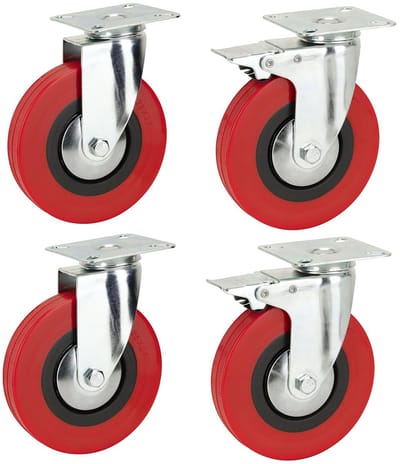 Robuuste Zwenkwielen met Rem Blauw Polyurethaan 125 mm Draaibaar Set