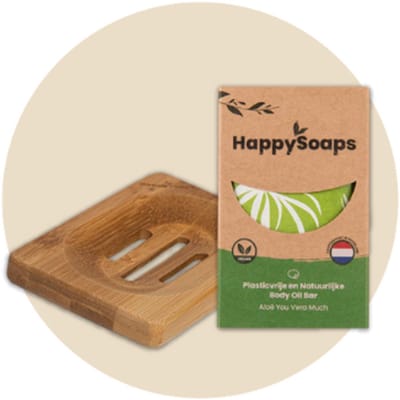 HappySoaps - Aloë Body Oil Giftset - Body Oil Bar Aloë You Vera Much & Zeephouder van Bamboe - Plasticvrij & Vegan