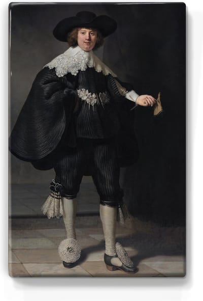 Portret van Marten Soolmans - Rembrandt van Rijn - 19,5 x 30 cm - Niet van echt te onderscheiden schilderijtje op hout - Mooier dan een print op canvas - Laqueprint.