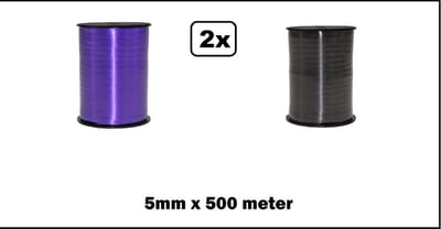 2x Krullint paars en zwart 5mm x 500meter - krul lint kerst thema feest decoratie kado kado gold verjaardag