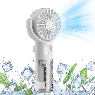 Handventilator - Ventilator Met Waternevel - 4 Standen - Draagbare Mini Ventilator - Mini Fan - Waaier - Luchtbevochtiger - Mini Airco - Draadloze Tafelventilator - 800MAH USB Oplaadbaar - Mist - Water - Voor Thuiskantoor, Reizen, Buiten - Wit