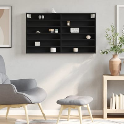 vidaXL - Vitrinekast - 100x8,5x58 - cm - bewerkt - hout - zwart