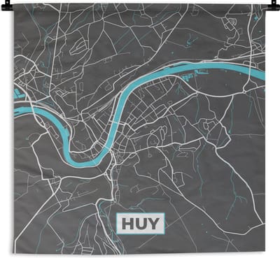 Wandkleed - Wanddoek - Stadskaart – Grijs - Kaart – Huy – België – Plattegrond - 180x180 cm - Wandtapijt