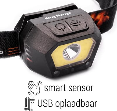 Hoofdlamp LED Oplaadbaar 1200 mAh - Zwart - Zeer fel - King Mungo led hoofdlampen