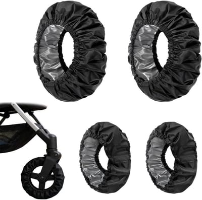 Babywagen Wielhoezen - 4 Stuks Oxford Stof Bescherming voor Kinderwagens, Zwart, Waterdicht en Duurzaam