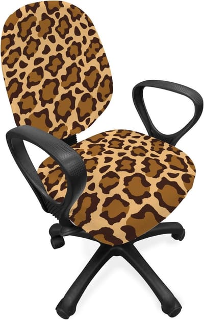 ABAKUHAUS luipaardprint bureaustoel met onderhoes, Panthera soortenhuid, rekstof decoratieve beschermhoes, zandbruin lichte karamel