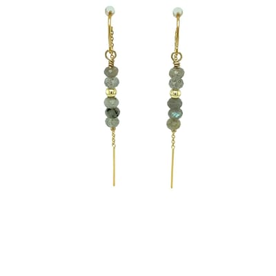 Pat's Jewels Oorbellen Dames - Doortrekoorbellen - Labradoriet - Minimalistische Oorbellen - Oorketting - Edelsteen hanger - Gold Filled