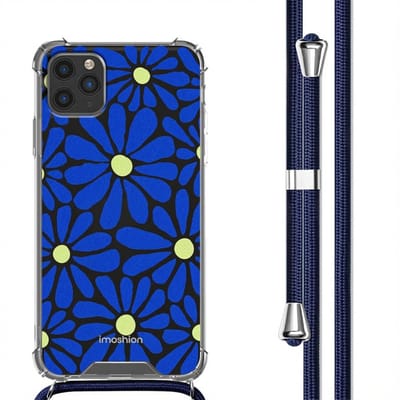 imoshion Hoesje - Geschikt voor Apple iPhone 11 Pro Max - Design Hoesje met Koord - Cobalt Blue Flowers Connect