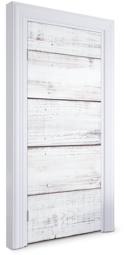 Wallfluent Deursticker - Witgekalkte planken Deurbehang Sticker - 95 x 205 cm - Romig Deurbehang - Moderne Deur Sticker - Imitatietextuur Deurposter - Deursticker voor de Keuken - Deur plakfolie