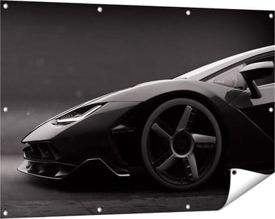 Gards Tuinposter Zijaanzicht Zwarte Sportwagen Auto - 120x80 cm - Tuindoek - Tuindecoratie - Wanddecoratie buiten - Tuinschilderij