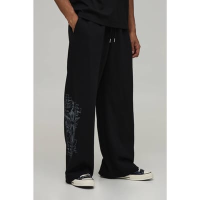 Wijde Pijpen Jogger Met Renaissance Print | Black | Size Large