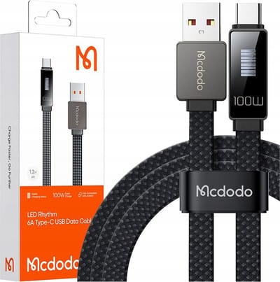 Data- en Oplaadkabel USB-A - USB-C McDodo CA-4980 Rythm Display, 100W, 1.2m, Zwart