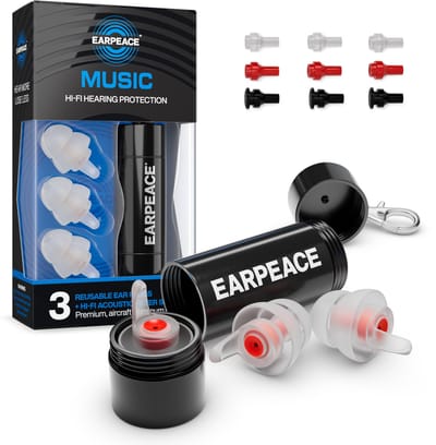 EarPeace Festival Oordopjes - 6 Oordoppen in 2 Maten (3x Small & 3x Standaard) - Oordopjes voor Muziek, Festivals & Concerten - Herbruikbare Partyplugs met Opbergcase - Gehoorbescherming tot 26 dB - Earplugs Festival - Transparant