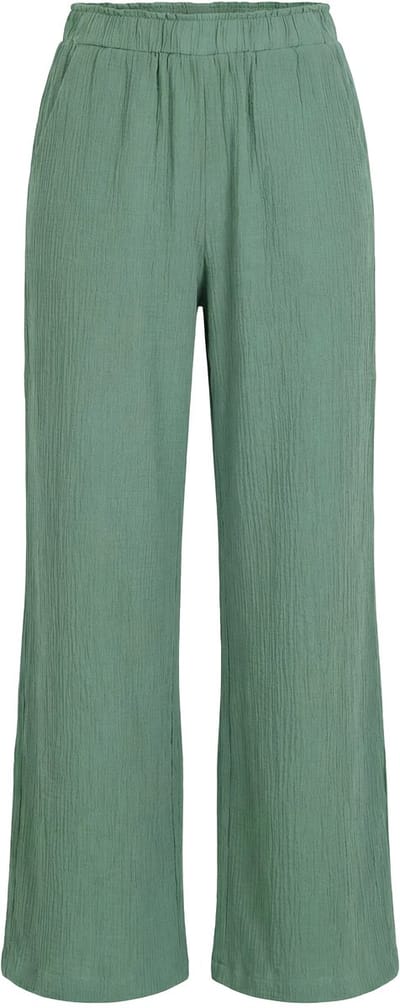 Studio Untold - Dames - Broek wijde pijpen mousseline elastische tailleband - Matgroen - Maat 42