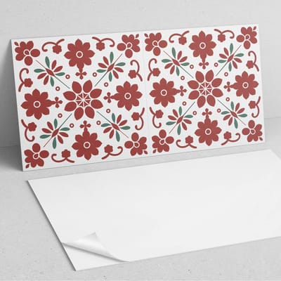 Coloray Wandpanelen Zelfklevend - Bloemenpatroon met bladeren PVC Wandpaneel - 100 cm x 50 cm - Rood Wandbekleding Zelfklevend - 1 stuk - Bloemen en planten Wandpanelen Zelfklevend - Wandbord Keuken - Wandpaneel Badkamer