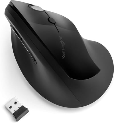 Ergonomische draadloze muis zwart - 6 knoppen, 46.7° verticale grip, 2.4GHz, 20m bereik, 800-1600 DPI, AA batterij