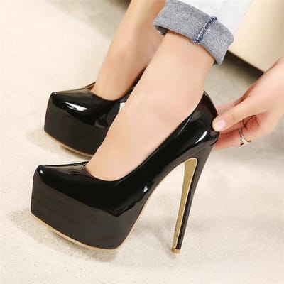 Vrouwen 15cm hoge hakken 5cm platform nachtclub pumps dame bruiloft bruids stiletto stiletto hakken plus size chunky perzik schoenen 42 zwart