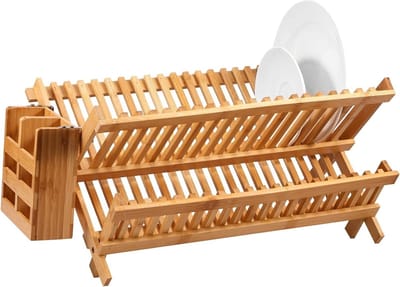 Bamboe Afdruiprek - Keukenrek Organizer - Vaat Drogen - Inklapbaar Ontwerp - 47x18.5x21cm - Houtkleurig