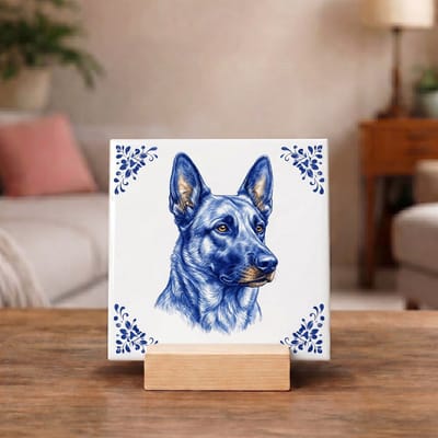 Delftsblauw Tegeltje 11x11 Duitse Herder – Cadeau voor Hondenliefhebber of Baasje