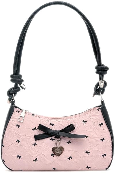 Dailygoods- Handtas met Strikpatroon - Schoudertas Dames - Elegante Handtas - Verstelbare Schouderband - Geschikt voor Feest en Dating - Roze Onderarmtas