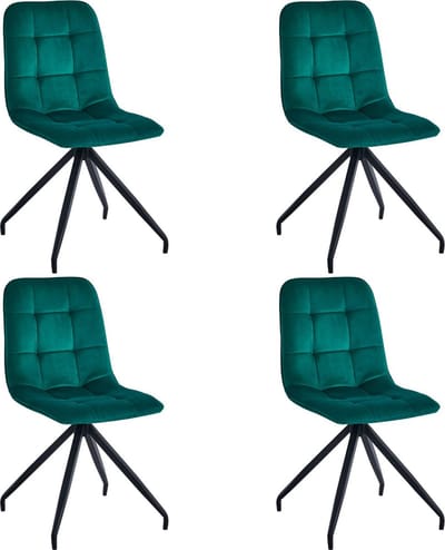 Colenis - Farucci Eetkamerstoel - Set Van 4 - Groen - Velvet - Moderne Eetkamerstoel Met Spinpoot
